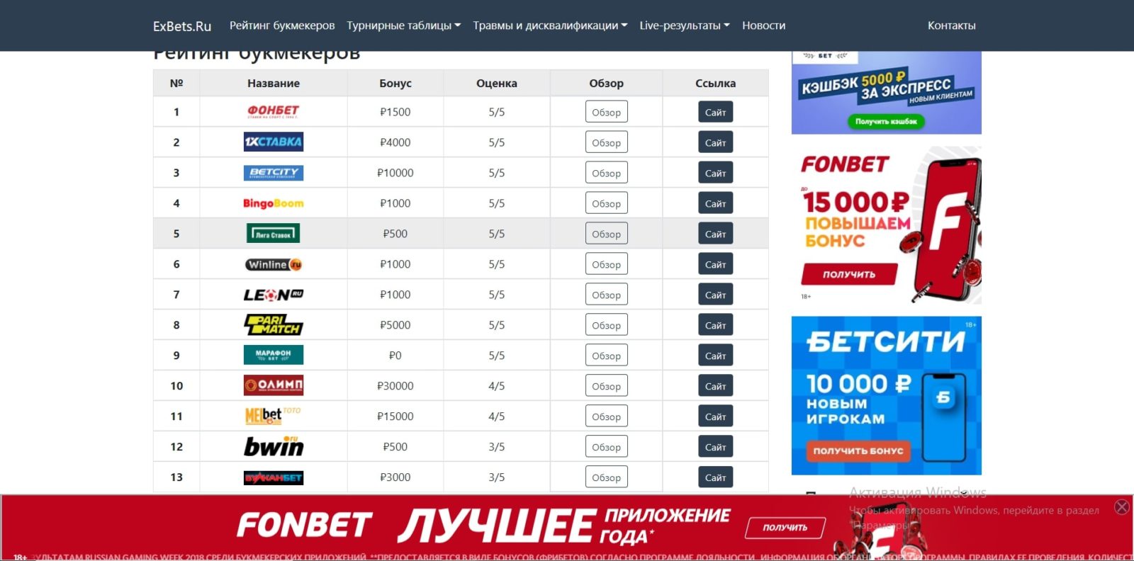Реклама БК на Exbets.ru