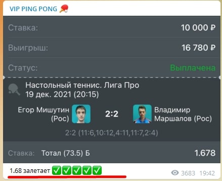 Статистика прогнозов VIP Ping Pong Телеграмм