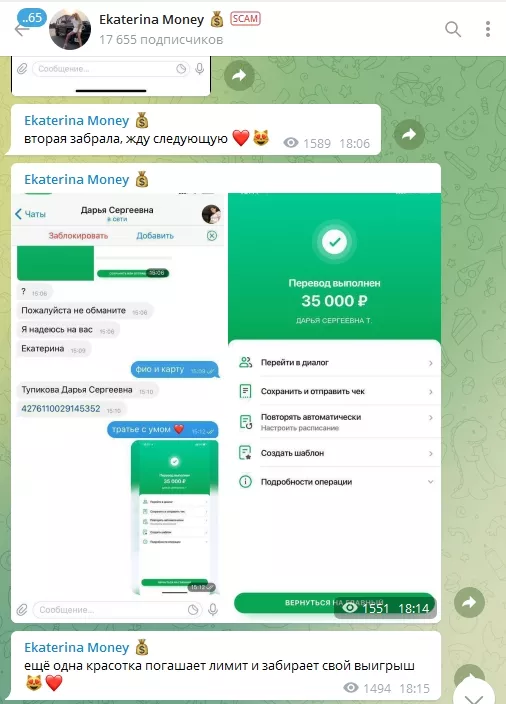 Перевод денег от Ekaterina Money