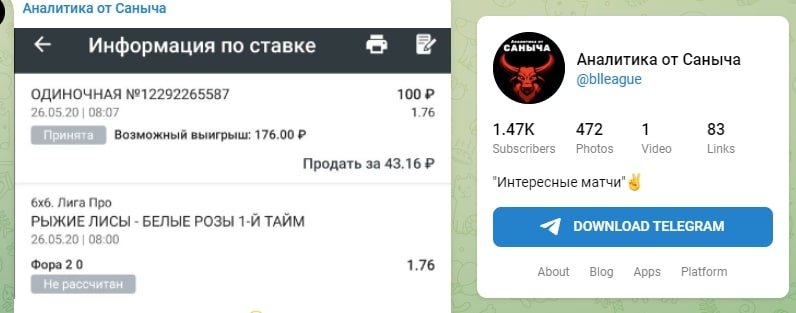 Аналитика от Саныча Телеграмм - ставки