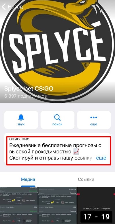 Канал в Телеграмм Splyce Bet