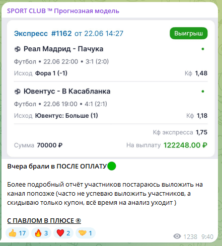 Sport Club Прогнозная модель телеграмм
